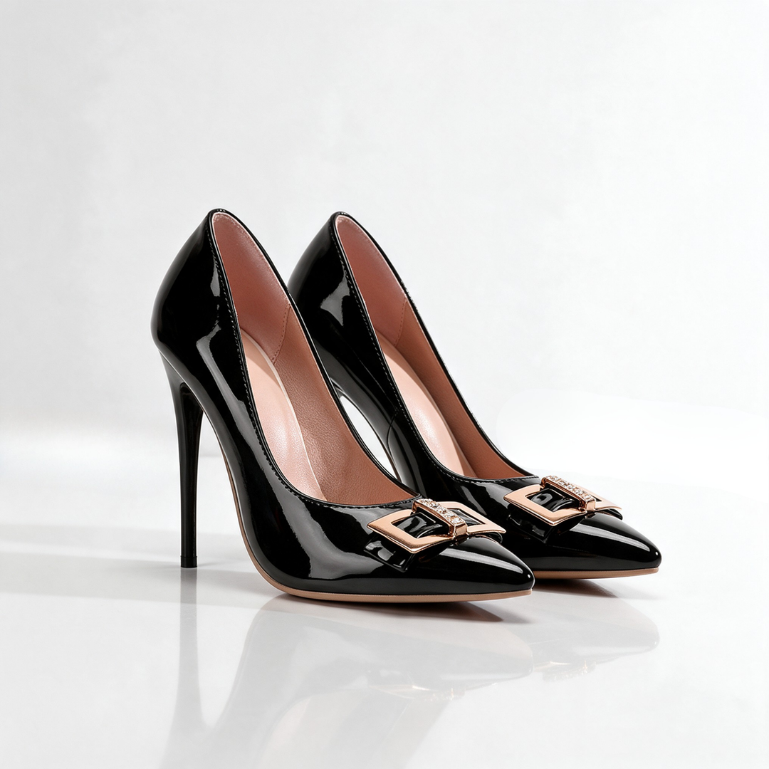 Lustrine Buckle Heels