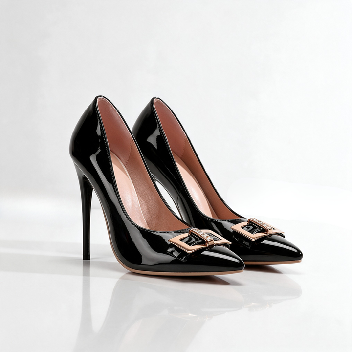 Lustrine Buckle Heels