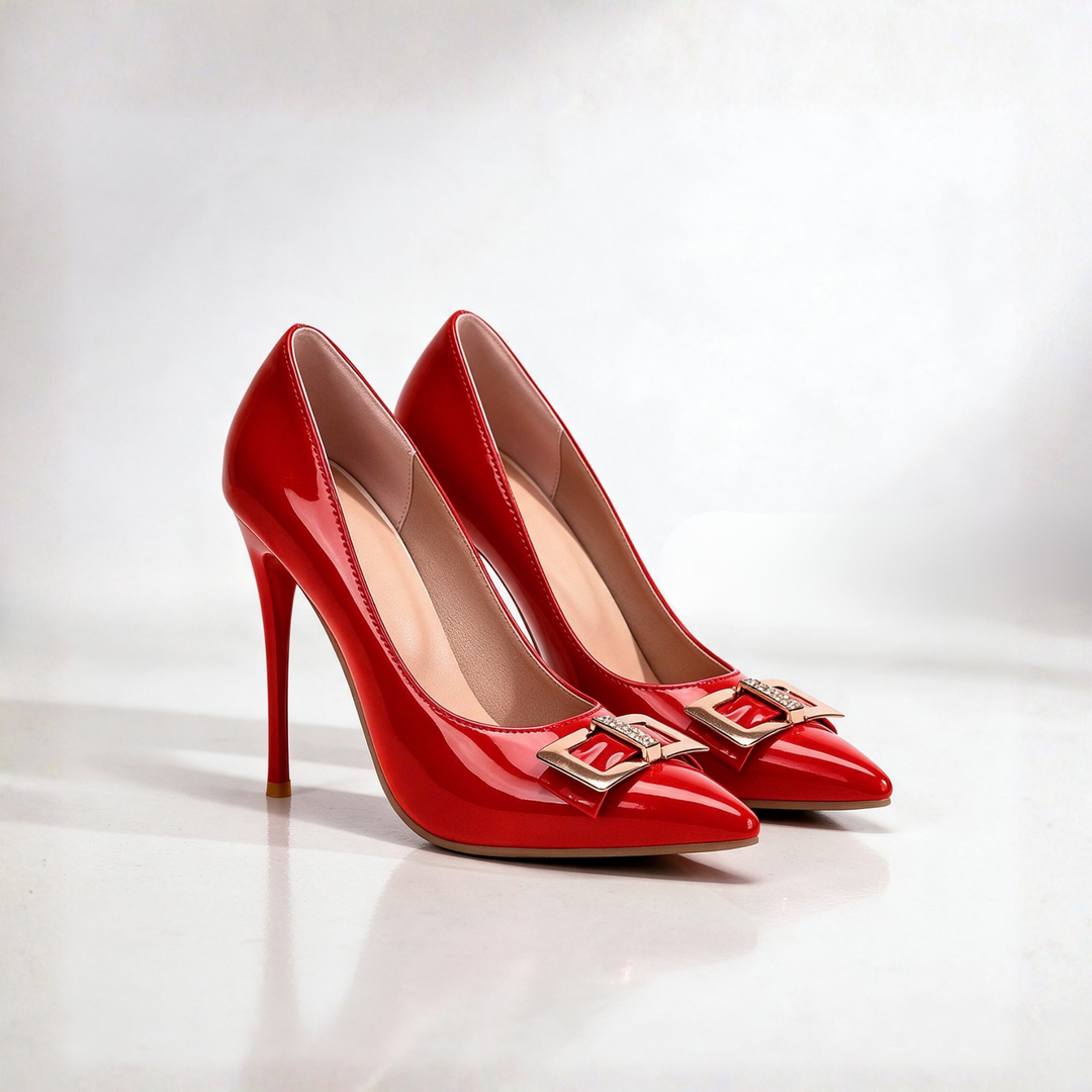 Lustrine Buckle Heels